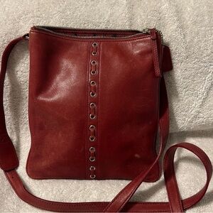 Authentic Vintage Maroon Red Coach purse crossbody leather bag silver threaded